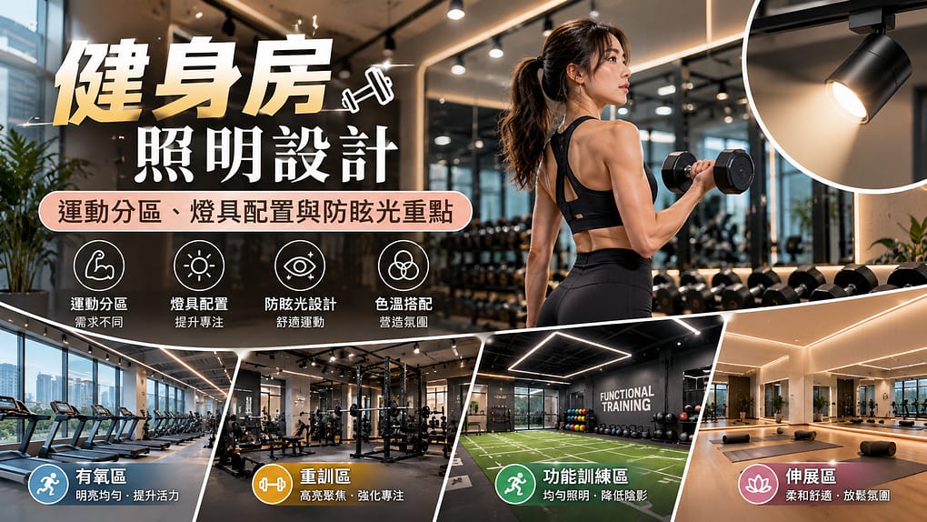 健身房照明設計：運動分區、燈具配置與防眩光重點