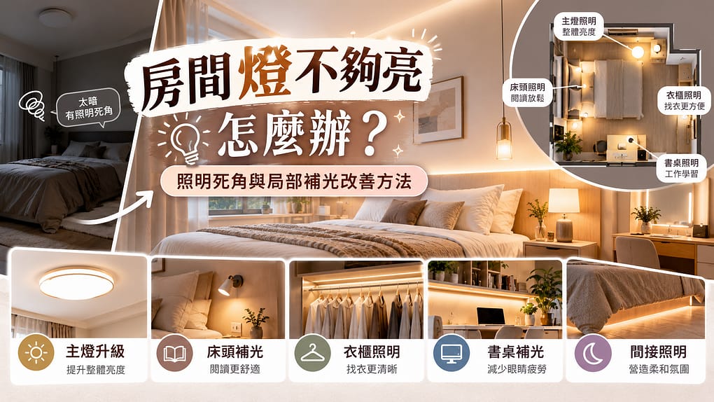 房間燈不夠亮怎麼辦？照明死角、亮度不足與局部補光改善方法