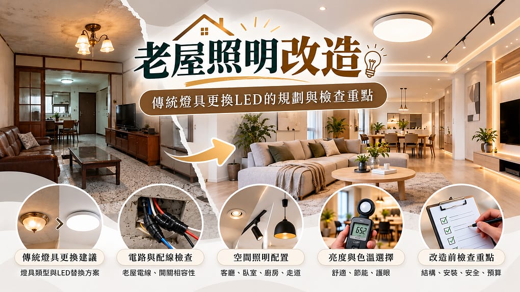 老屋照明改造：傳統燈具更換LED的規劃與檢查重點